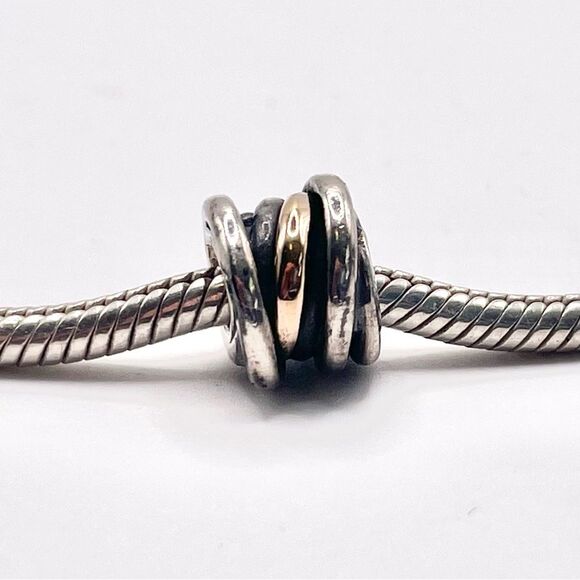 Pandora Retired Sterling Silver and 14K Gold Ring Cluster Bead 790153 - Picture 7 of 7